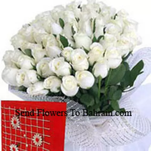 Basket Of 100 White Roses With A Free Greeting Card